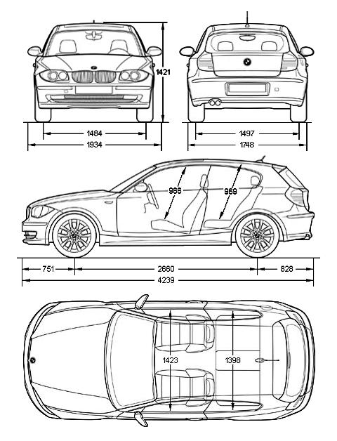 Схема габаритных размеров кузова Е81 1-й серии БМВ
