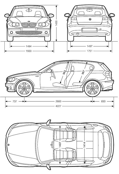 Схема габаритных размеров BMW E87 1-й серии