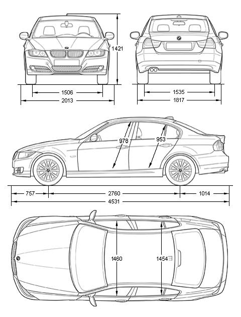 BMW E90 габаритные размеры, схема