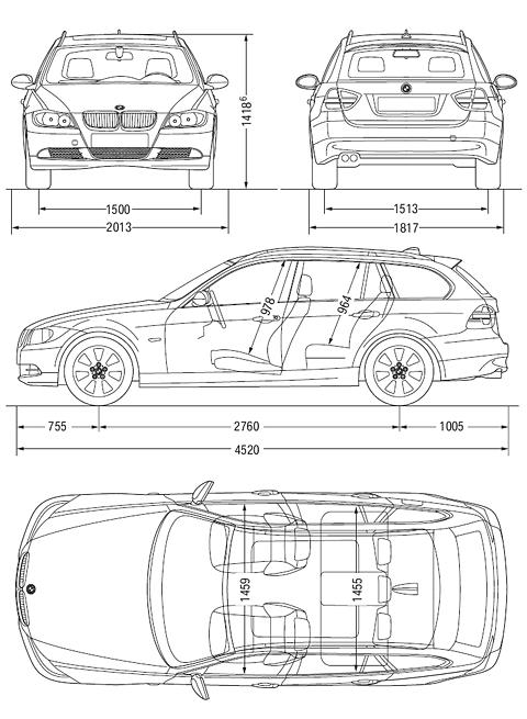 Схема габаритных размеров универсала 3-й серии БМВ в кузове Е91