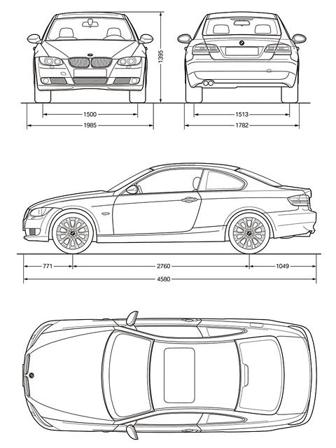 Схема габаритных размеров BMW E92 Купе 3-й серии